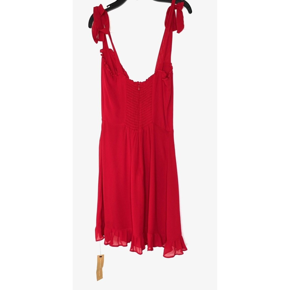 REFORMATION Red Christine Sleeveless Ruffle Tie Shoulder Smocked Crepe Dress 6 - Picture 8 of 9